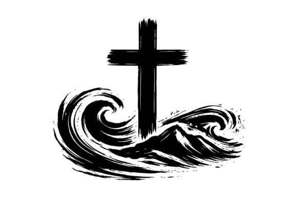 Faith Cross Ocean Wave Illustration T-Shirt Designs