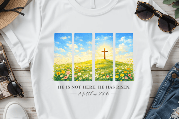 He Has Risen Cross Easter PNG for T-Shirt Designs
