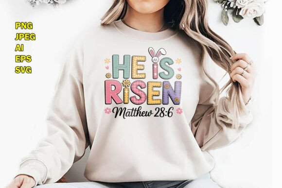 He is Risen Floral Retro Typography PNG for T-Shirt Designs