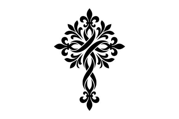 Ornamental Cross Floral Pattern Design for T-Shirt Designs