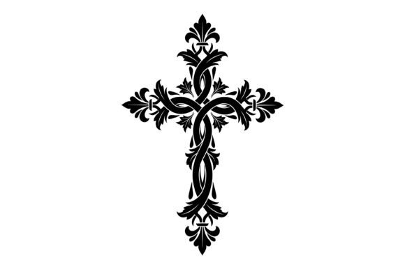 Ornate Floral Cross Elegant Design T-Shirt Designs